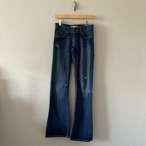 BKE Buckle Culture Boot Cut Denim Stretch Jeans Stitch Distressed Sz 28x35.5